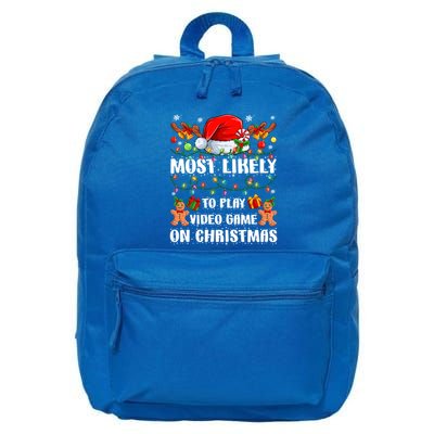 Most Likely To Play Video Game On Christmas Xmas Tree Lights Cute Gift 16 in Basic Backpack