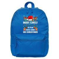 Most Likely To Play Video Game On Christmas Xmas Tree Lights Cute Gift 16 in Basic Backpack