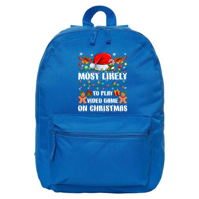 Most Likely To Play Video Game On Christmas Xmas Tree Lights Cute Gift 16 in Basic Backpack