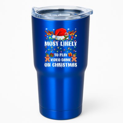 Most Likely To Play Video Game On Christmas Xmas Tree Lights Cute Gift Tumbler