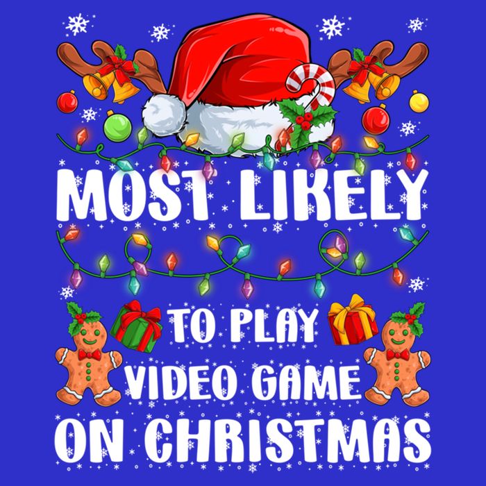 Most Likely To Play Video Game On Christmas Xmas Tree Lights Cute Gift Premium T-Shirt
