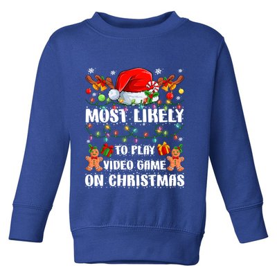 Most Likely To Play Video Game On Christmas Xmas Tree Lights Cute Gift Toddler Sweatshirt