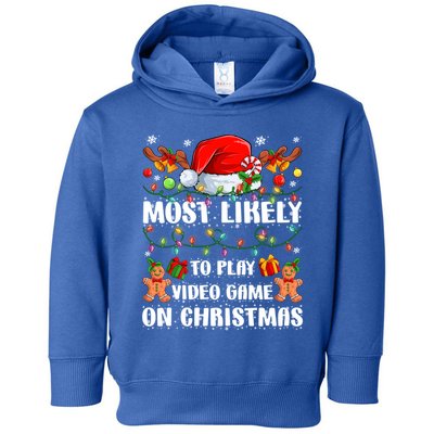 Most Likely To Play Video Game On Christmas Xmas Tree Lights Cute Gift Toddler Hoodie