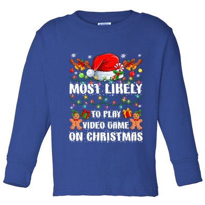 Most Likely To Play Video Game On Christmas Xmas Tree Lights Cute Gift Toddler Long Sleeve Shirt