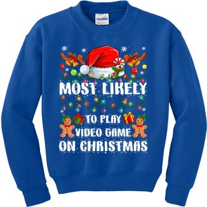 Most Likely To Play Video Game On Christmas Xmas Tree Lights Cute Gift Kids Sweatshirt