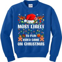 Most Likely To Play Video Game On Christmas Xmas Tree Lights Cute Gift Kids Sweatshirt