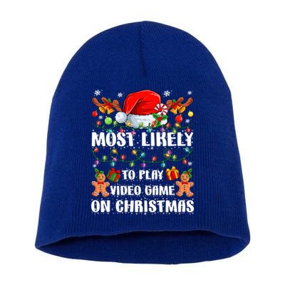 Most Likely To Play Video Game On Christmas Xmas Tree Lights Cute Gift Short Acrylic Beanie