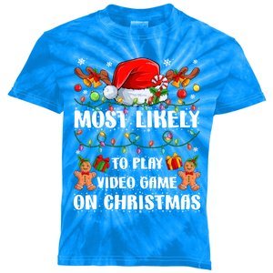 Most Likely To Play Video Game On Christmas Xmas Tree Lights Cute Gift Kids Tie-Dye T-Shirt