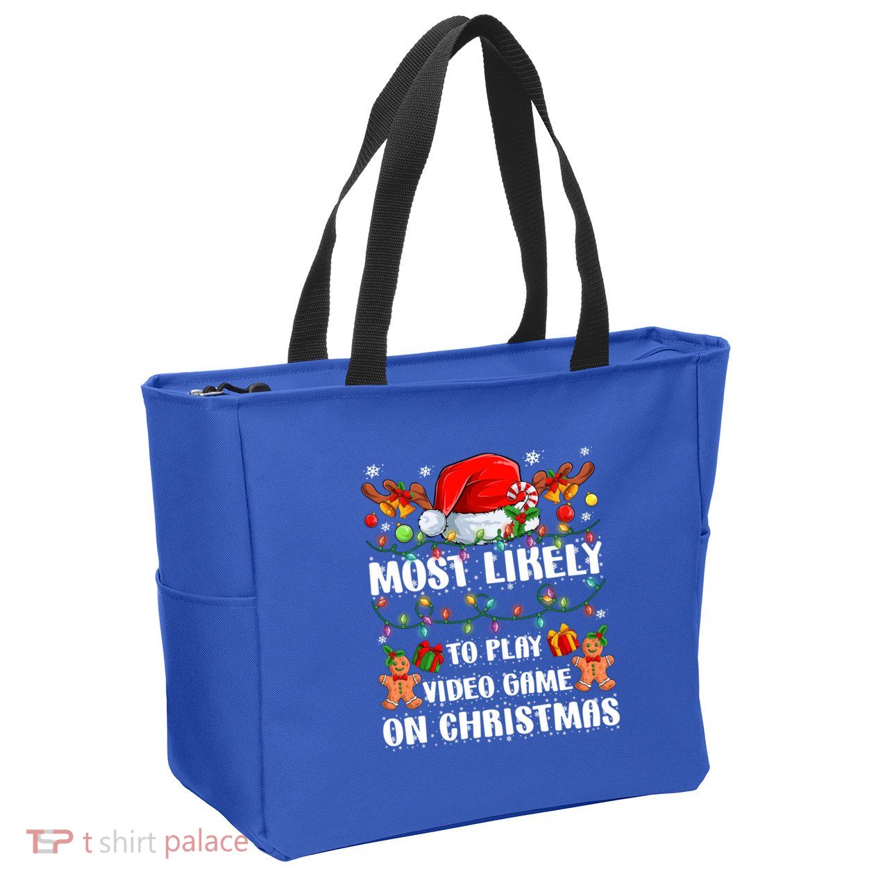 Most Likely To Play Video Game On Christmas Xmas Tree Lights Cute Gift Zip Tote Bag
