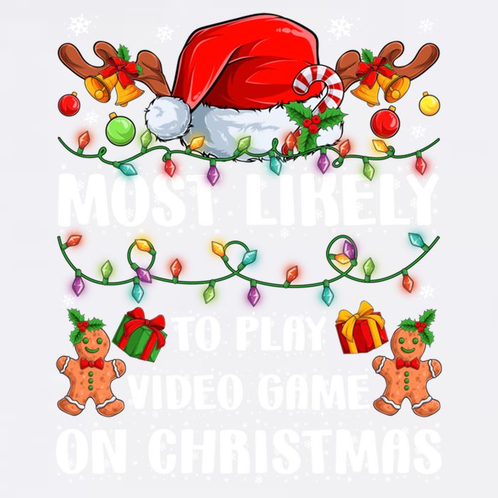 Most Likely To Play Video Game On Christmas Xmas Tree Lights Cute Gift Garment-Dyed Sweatshirt