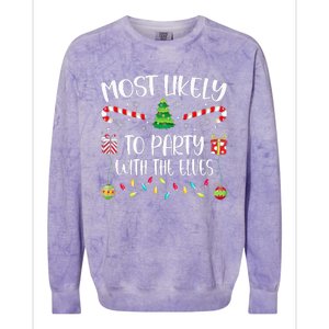 Most Likely To Party With The Elves Christmas Tree Xmas Colorblast Crewneck Sweatshirt