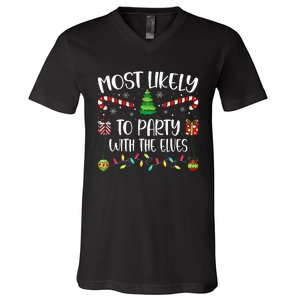 Most Likely To Party With The Elves Christmas Tree Xmas V-Neck T-Shirt