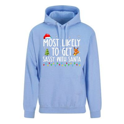 Most Likely To Get Sassy With Santa Funny Family Christmas Unisex Surf Hoodie