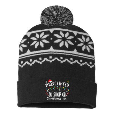 Most Likely To Shop On Christmas Eve Shopping Family Pajamas USA-Made Snowflake Beanie