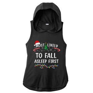 Most Likely To Fall Asleep First Family Matching Christmas Ladies PosiCharge Tri-Blend Wicking Draft Hoodie Tank