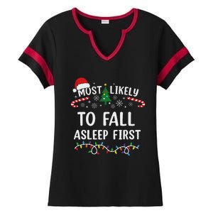 Most Likely To Fall Asleep First Family Matching Christmas Ladies Halftime Notch Neck Tee