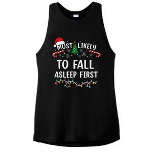 Most Likely To Fall Asleep First Family Matching Christmas Ladies PosiCharge Tri-Blend Wicking Tank