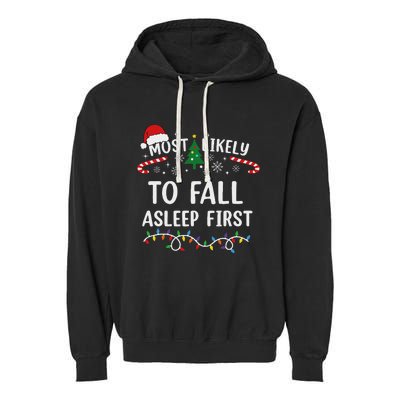 Most Likely To Fall Asleep First Family Matching Christmas Garment-Dyed Fleece Hoodie