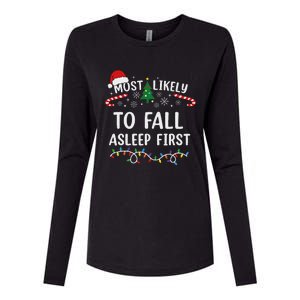 Most Likely To Fall Asleep First Family Matching Christmas Womens Cotton Relaxed Long Sleeve T-Shirt