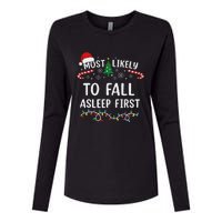 Most Likely To Fall Asleep First Family Matching Christmas Womens Cotton Relaxed Long Sleeve T-Shirt