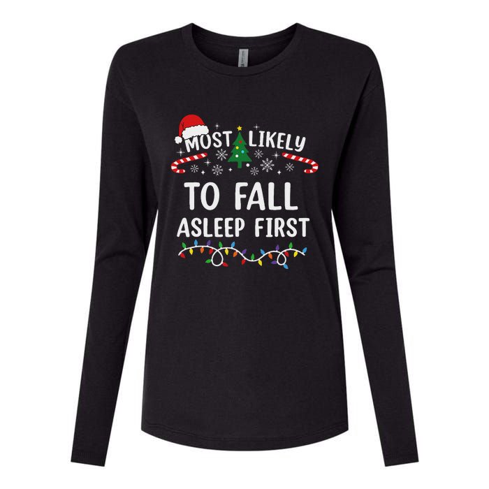 Most Likely To Fall Asleep First Family Matching Christmas Womens Cotton Relaxed Long Sleeve T-Shirt