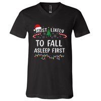 Most Likely To Fall Asleep First Family Matching Christmas V-Neck T-Shirt