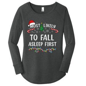 Most Likely To Fall Asleep First Family Matching Christmas Women's Perfect Tri Tunic Long Sleeve Shirt