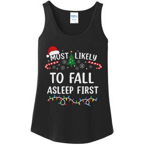 Most Likely To Fall Asleep First Family Matching Christmas Ladies Essential Tank