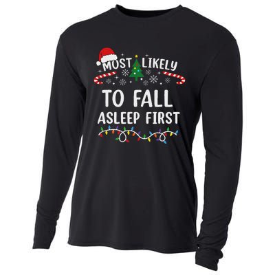 Most Likely To Fall Asleep First Family Matching Christmas Cooling Performance Long Sleeve Crew