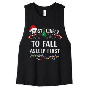 Most Likely To Fall Asleep First Family Matching Christmas Women's Racerback Cropped Tank