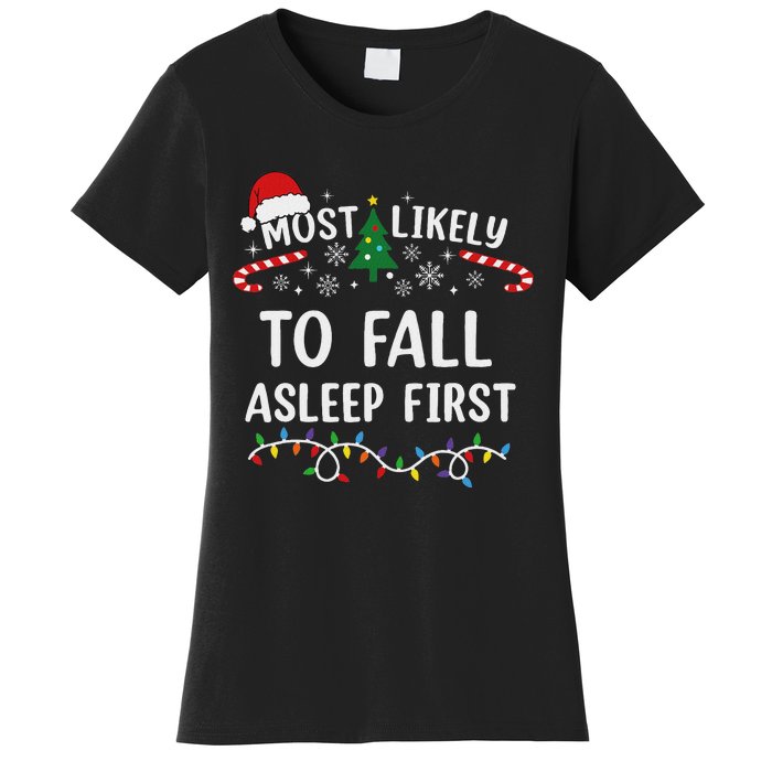 Most Likely To Fall Asleep First Family Matching Christmas Women's T-Shirt