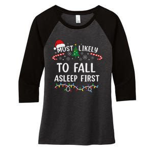 Most Likely To Fall Asleep First Family Matching Christmas Women's Tri-Blend 3/4-Sleeve Raglan Shirt