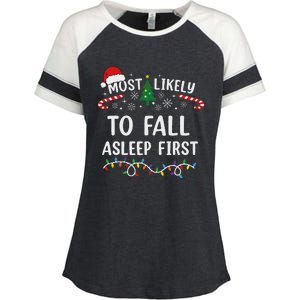 Most Likely To Fall Asleep First Family Matching Christmas Enza Ladies Jersey Colorblock Tee