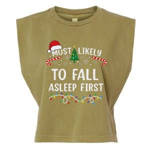 Most Likely To Fall Asleep First Family Matching Christmas Garment-Dyed Women's Muscle Tee