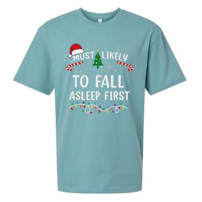 Most Likely To Fall Asleep First Family Matching Christmas Sueded Cloud Jersey T-Shirt