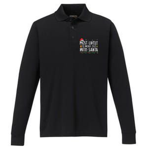 Most Likely To Work Out With Santa Family Christmas Performance Long Sleeve Polo