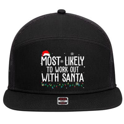 Most Likely To Work Out With Santa Funny Christmas 7 Panel Mesh Trucker Snapback Hat