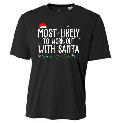 Most Likely To Work Out With Santa Funny Christmas Cooling Performance Crew T-Shirt