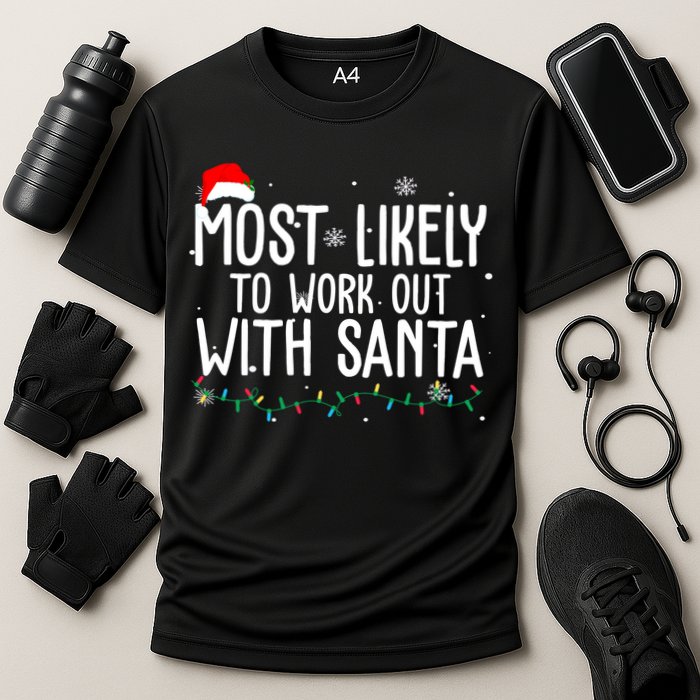 Most Likely To Work Out With Santa Funny Christmas Cooling Performance Crew T-Shirt