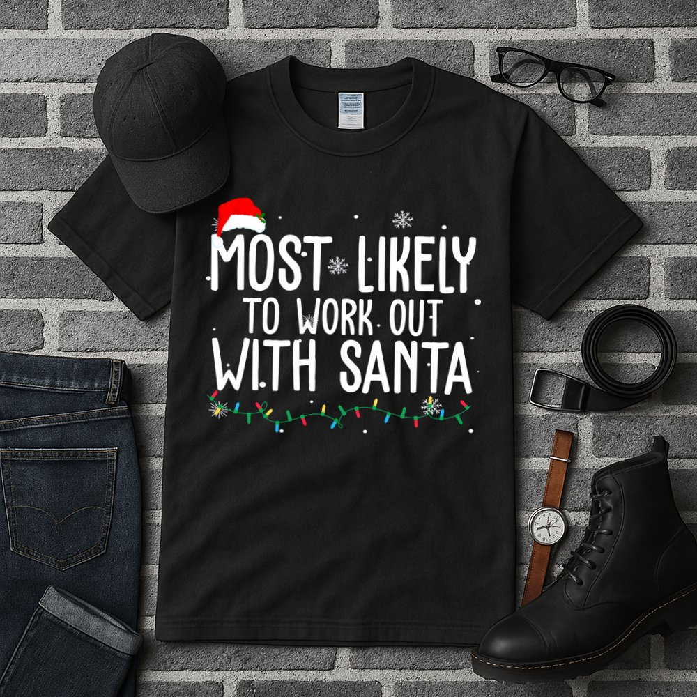 Most Likely To Work Out With Santa Funny Christmas Tall T-Shirt