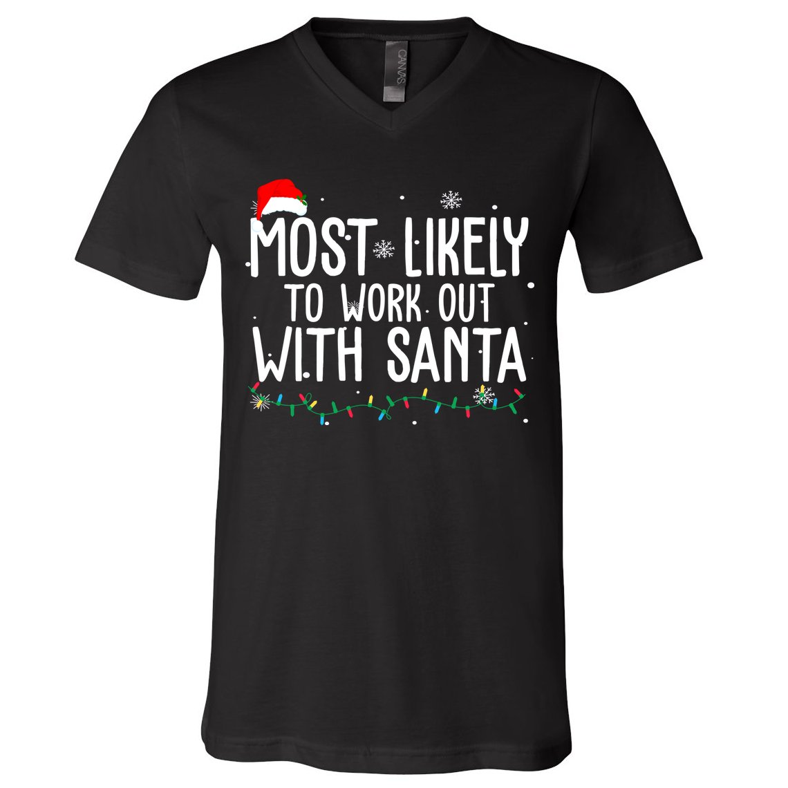 Most Likely To Work Out With Santa Funny Christmas V-Neck T-Shirt