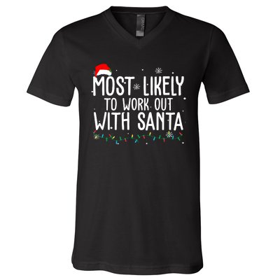 Most Likely To Work Out With Santa Funny Christmas V-Neck T-Shirt