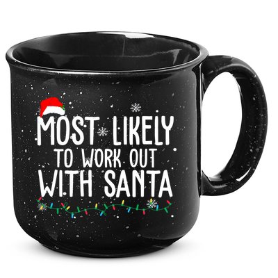 Most Likely To Work Out With Santa Funny Christmas 15oz Campfire Ceramic Mug
