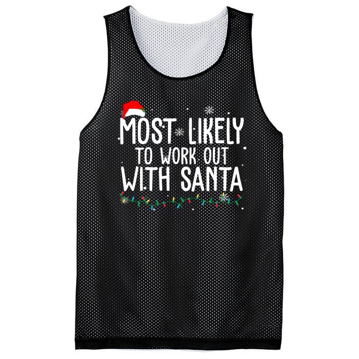 Most Likely To Work Out With Santa Funny Christmas Mesh Reversible Basketball Jersey Tank