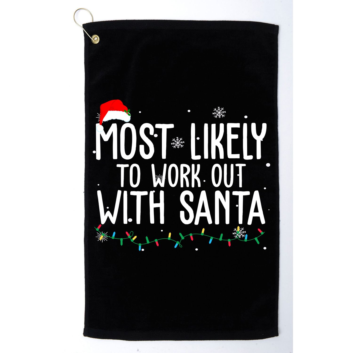 Most Likely To Work Out With Santa Funny Christmas Golf Towel