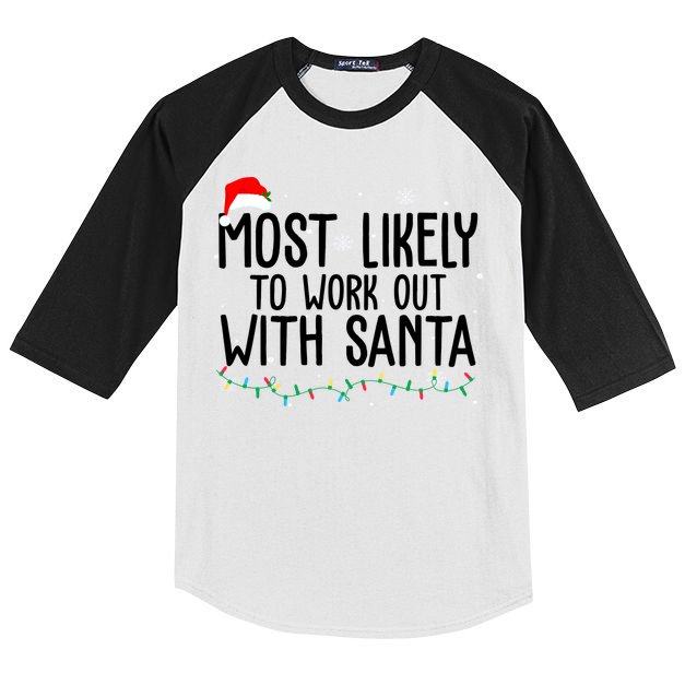 Most Likely To Work Out With Santa Funny Christmas Kids Colorblock Raglan Jersey