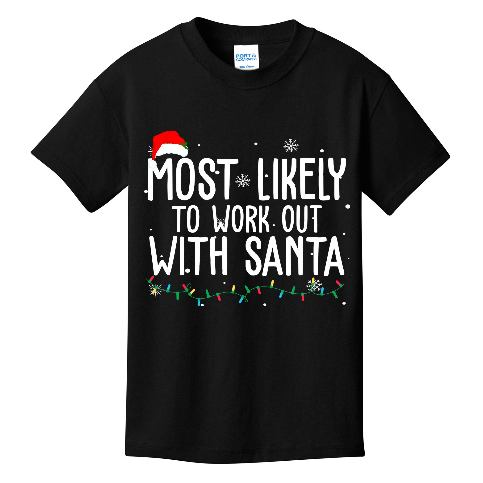 Most Likely To Work Out With Santa Funny Christmas Kids T-Shirt