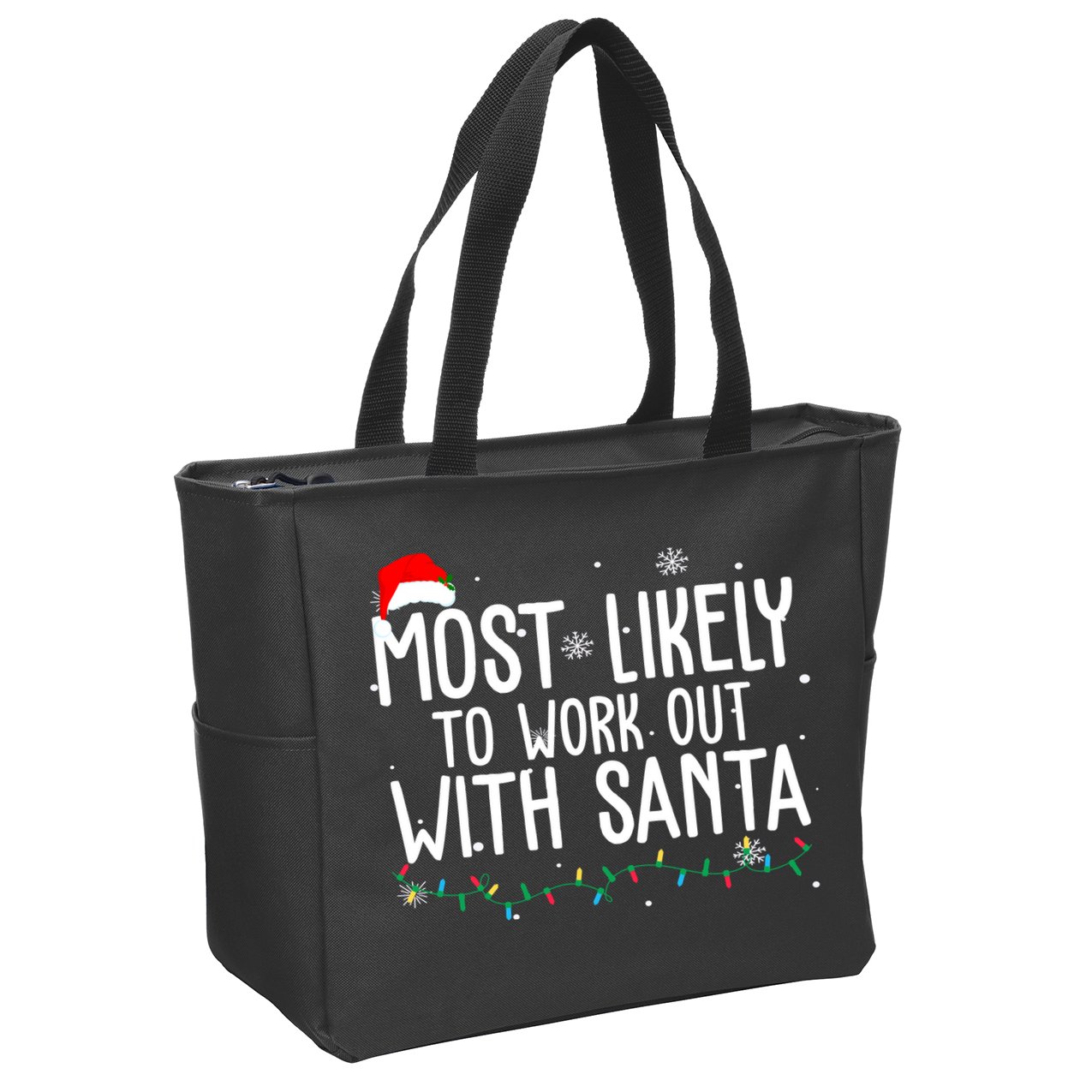 Most Likely To Work Out With Santa Funny Christmas Zip Tote Bag