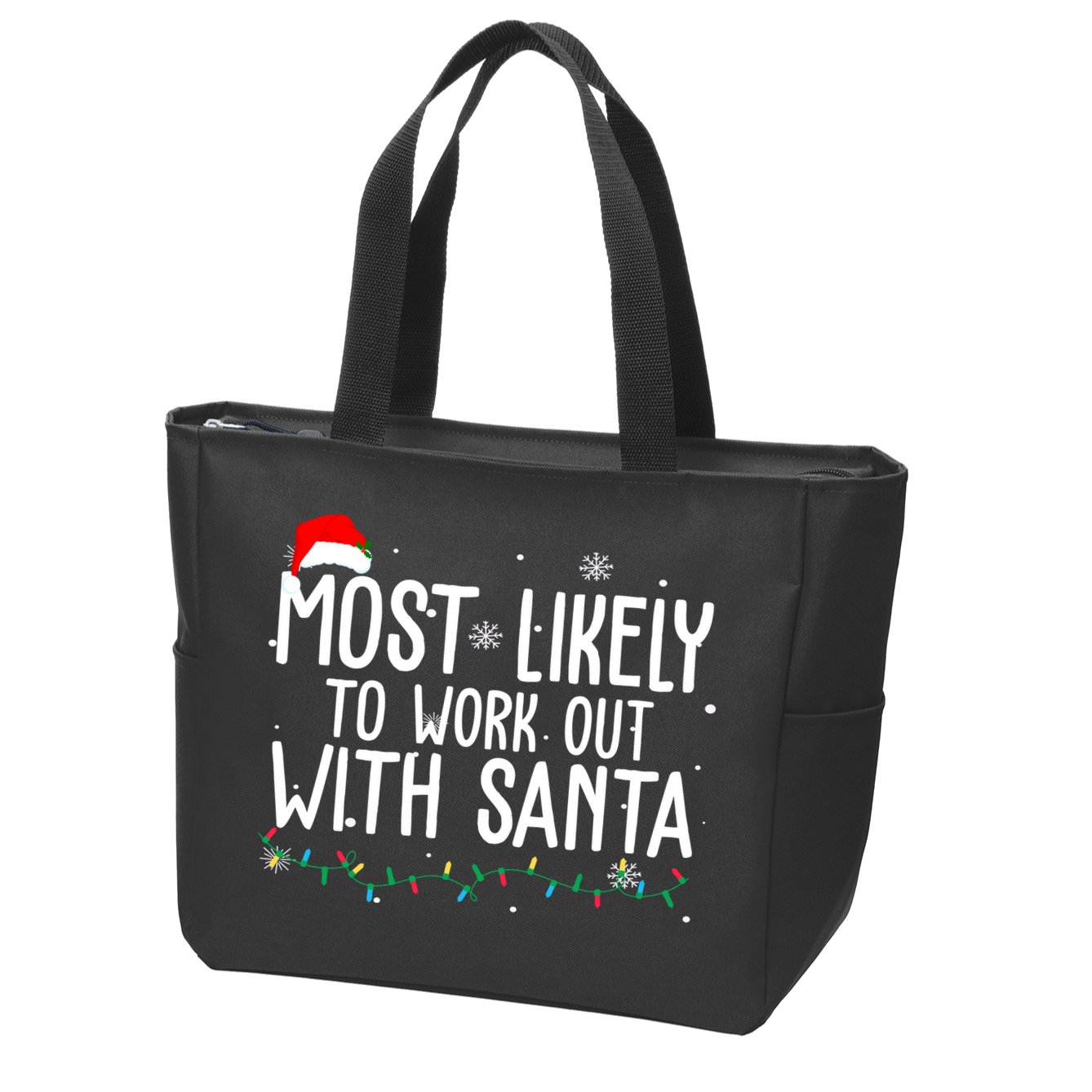 Most Likely To Work Out With Santa Funny Christmas Zip Tote Bag