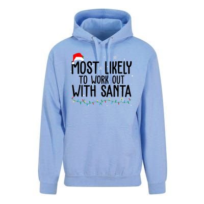 Most Likely To Work Out With Santa Funny Christmas Unisex Surf Hoodie